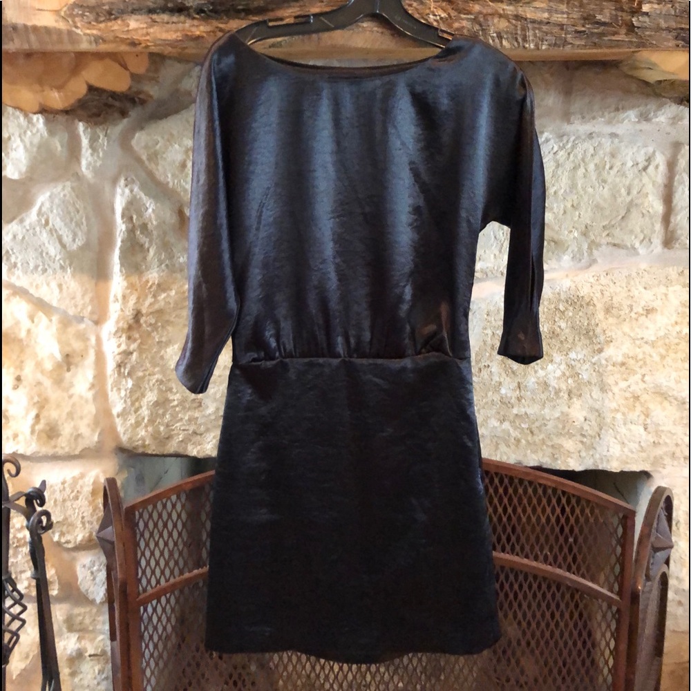 Satin cold shoulder black dress